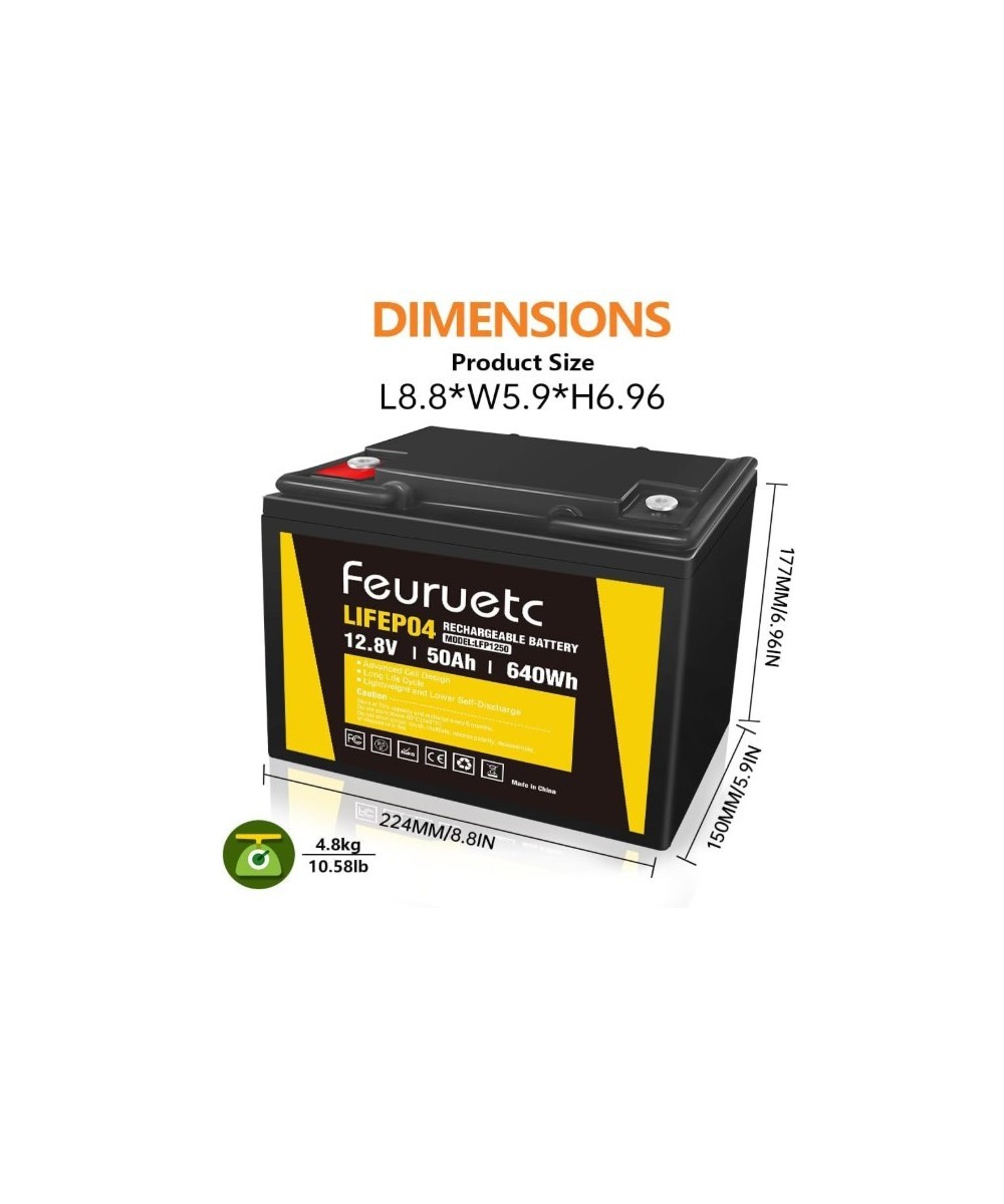 Batería de ciclo profundo LiFePO4 de 12V 50Ah recargable FEURUETC