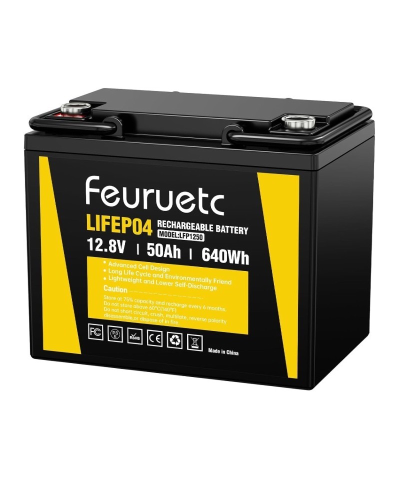 Batería de ciclo profundo LiFePO4 de 12V 50Ah recargable FEURUETC