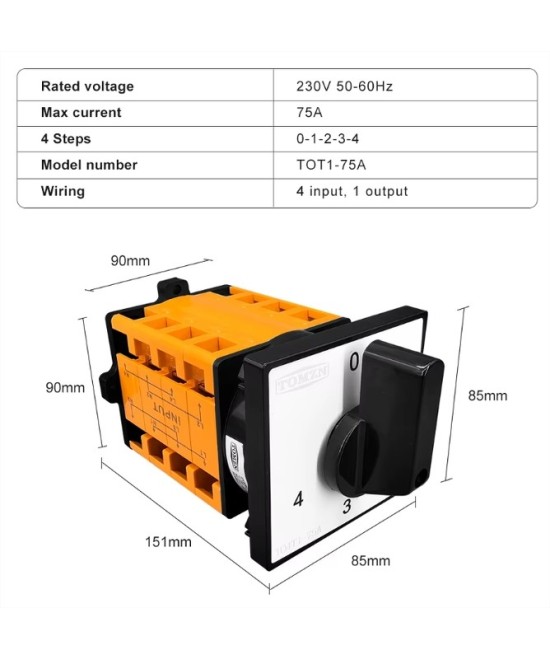 Selector 4 posiciones TOMZN TO4T1 75A 230V