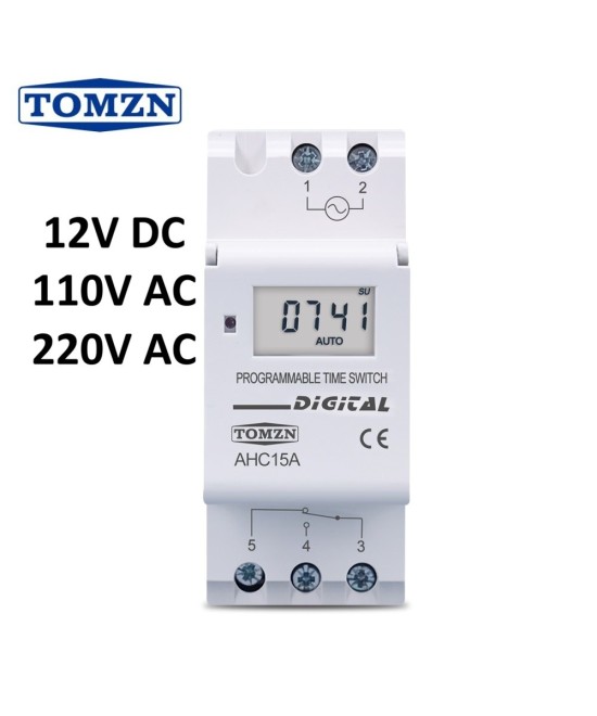 Temporizador Digital Programable Semanal Monofasico 15A para Riel TOMZN 110/220/12vDIN  AHC15A