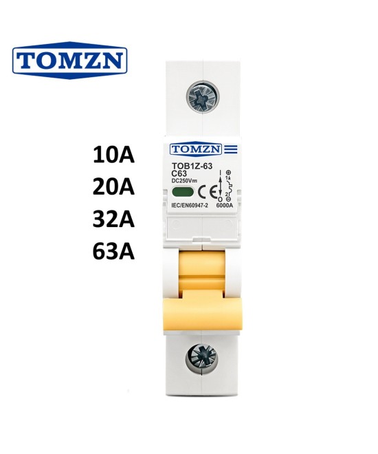 Breaker DC 1 polo MCB TOMZN Curva C Corriente Continua 250V 10-63A