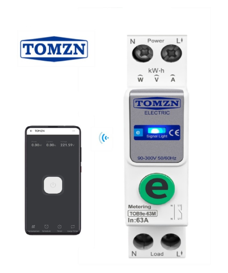 Interruptor inteligente WIFI TOMZN TOB9e-63M Medidor/Protector de energía para riel DIN