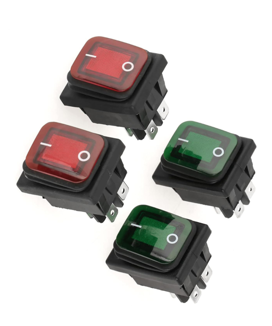 Interruptor impermeable KCD4 4 pines, AC220V 2 posiciones, 30A, con luz