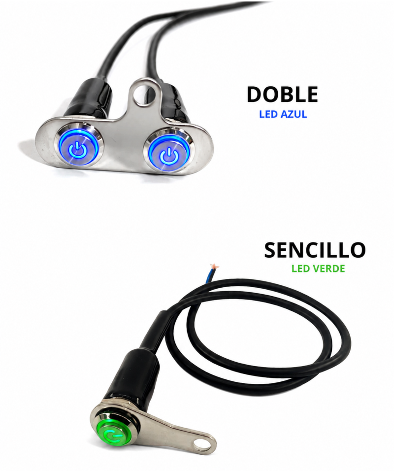 Interruptor impermeable 12v con luz para manubrio de motocicleta sencillo/ doble