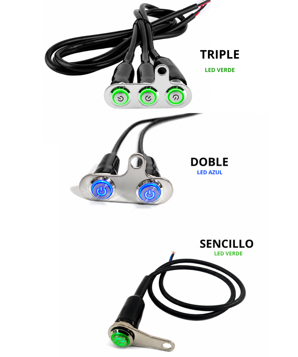 Interruptor impermeable 12v con luz para manubrio de motocicleta sencillo/ doble/ Triple
