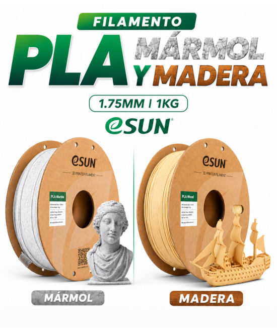 FILAMENTO PLA-MARMOL / MADERA ESUN 1.75MM 1KG