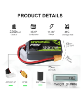 Bateria Tipo LiPo recargable 14.8V 35C 4S OVONIC 2200 MAH