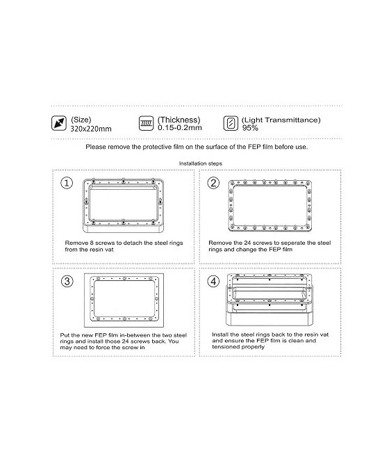 Hojas Laminadas con Pelicula FEP/NFEP para Impresora 3D de Resina ANYCUBIC M5/M7/M7 pro