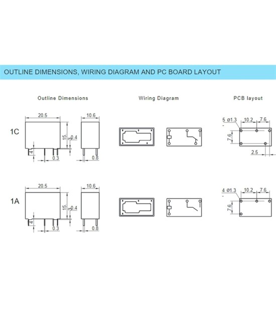 Mini Rele para PCB 5V/12/24V DC 5A HF33F