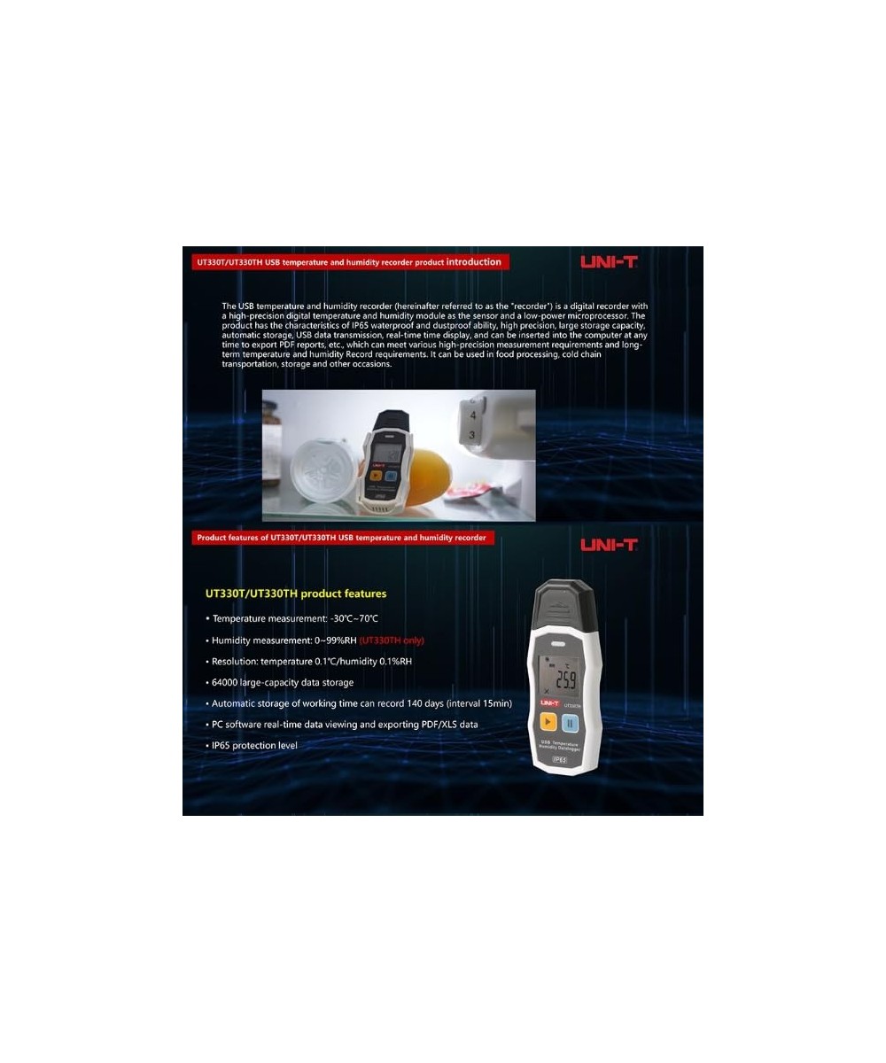 Registrador de datos USB de temperatura y humedad UNI-T UT330TH