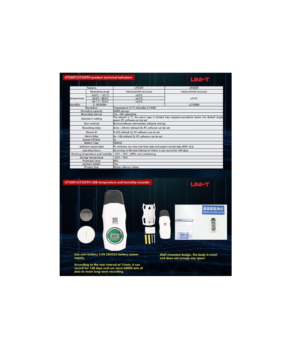 Registrador de datos USB de temperatura y humedad UNI-T UT330TH