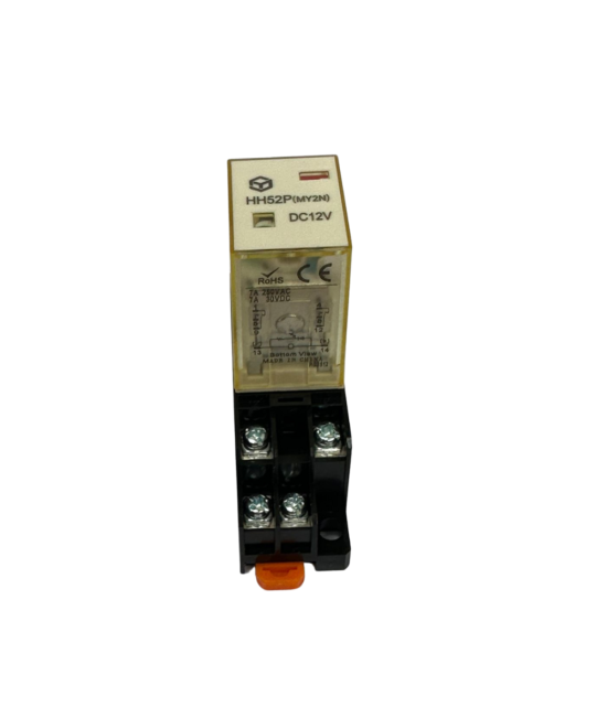 Rele electromagnético 8 pines 12/24 VDC / 110/220 VAC con base para riel DIN