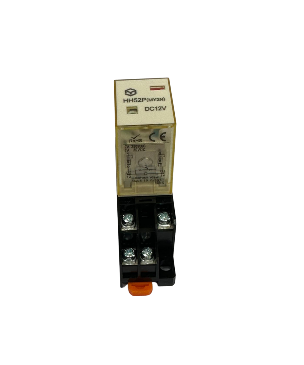 Rele electromagnético 8 pines 12/24 VDC / 110/220 VAC con base para riel DIN