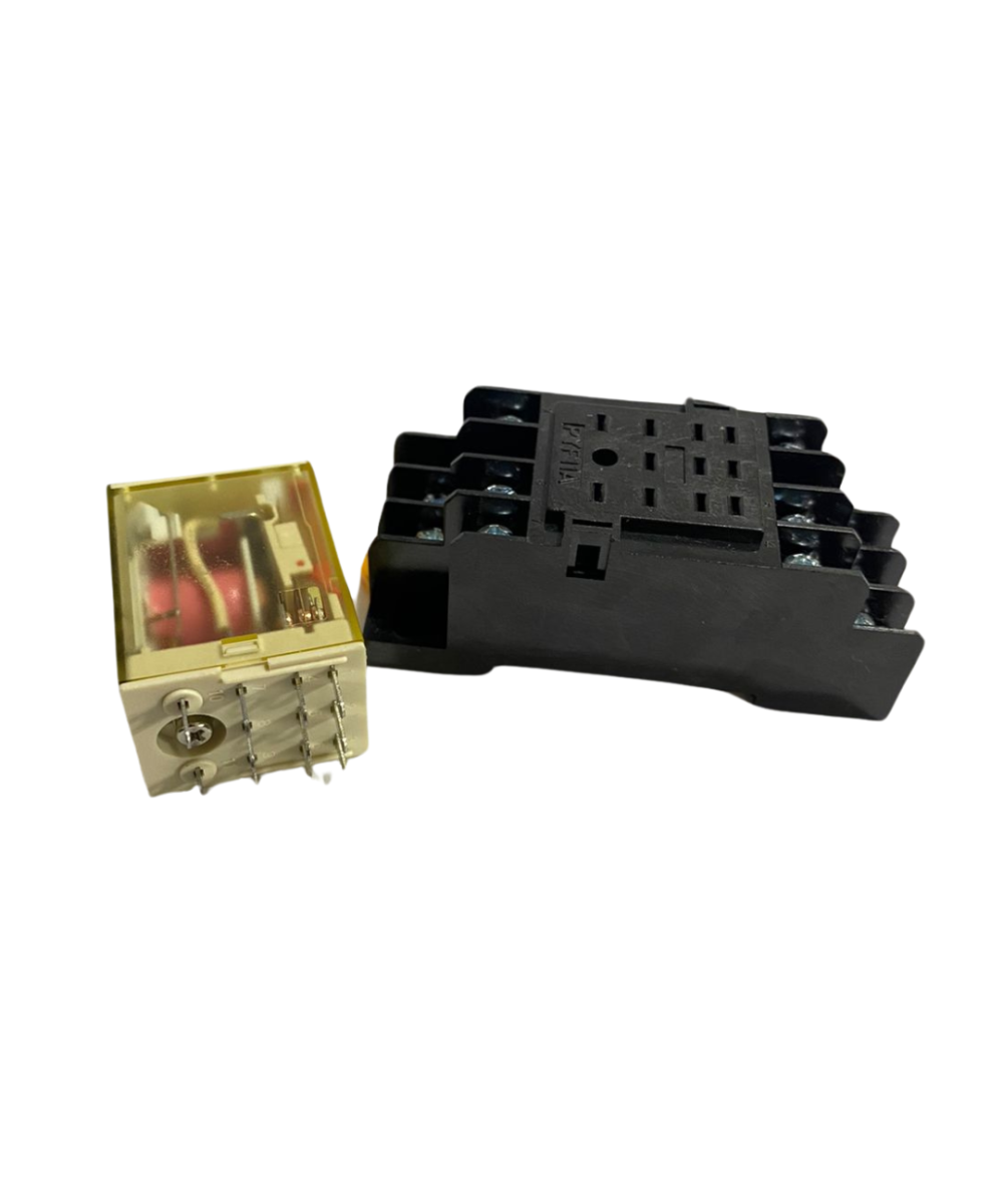 Rele electromagnético 11 pines 12/24 VDC / 110/220 VAC con base para riel DIN