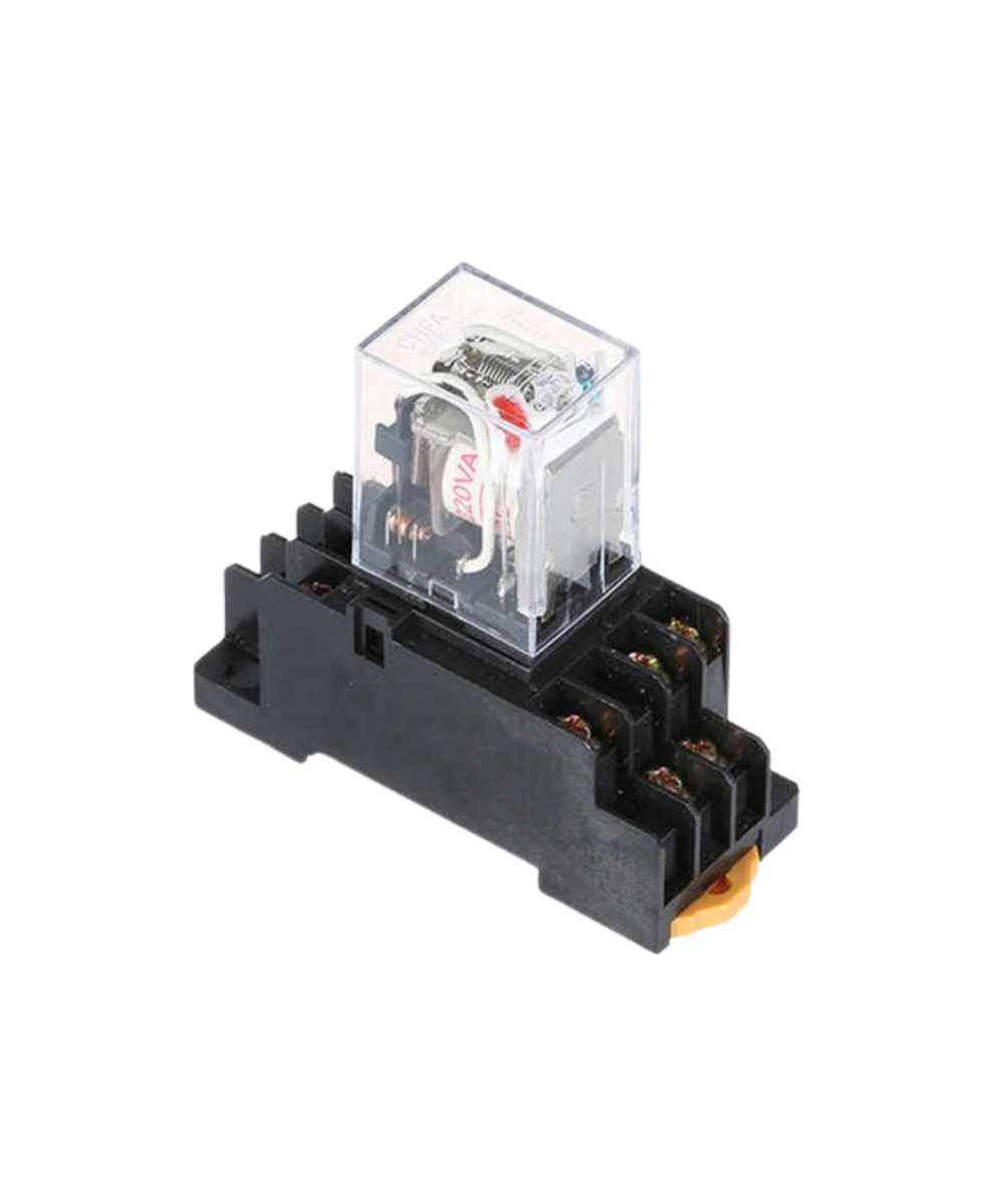 Rele electromagnético 11 pines 12/24 VDC / 110/220 VAC con base para riel DIN