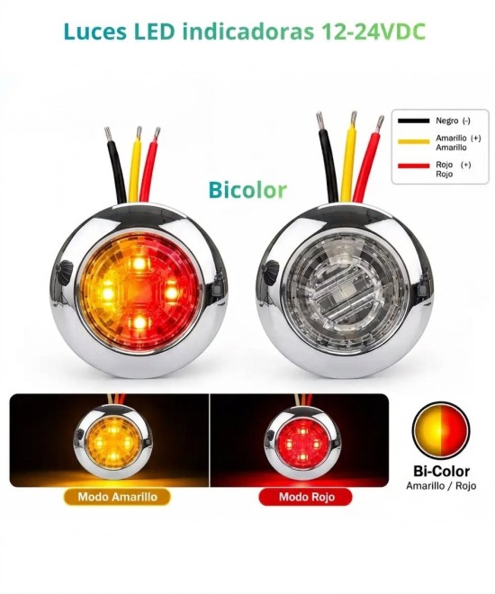 Luces LED indicadoras cromadas 12-24VDC Bicolor Rojo/ Amarillo