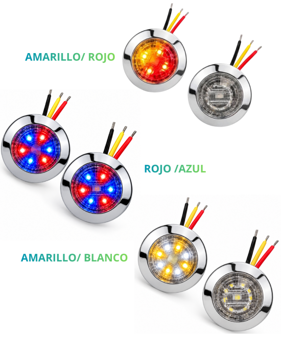 Luces LED indicadoras cromadas 12-24VDC Bicolor  Rojo/ Amarillo  Blanco/ amarillo Rojo/ azul