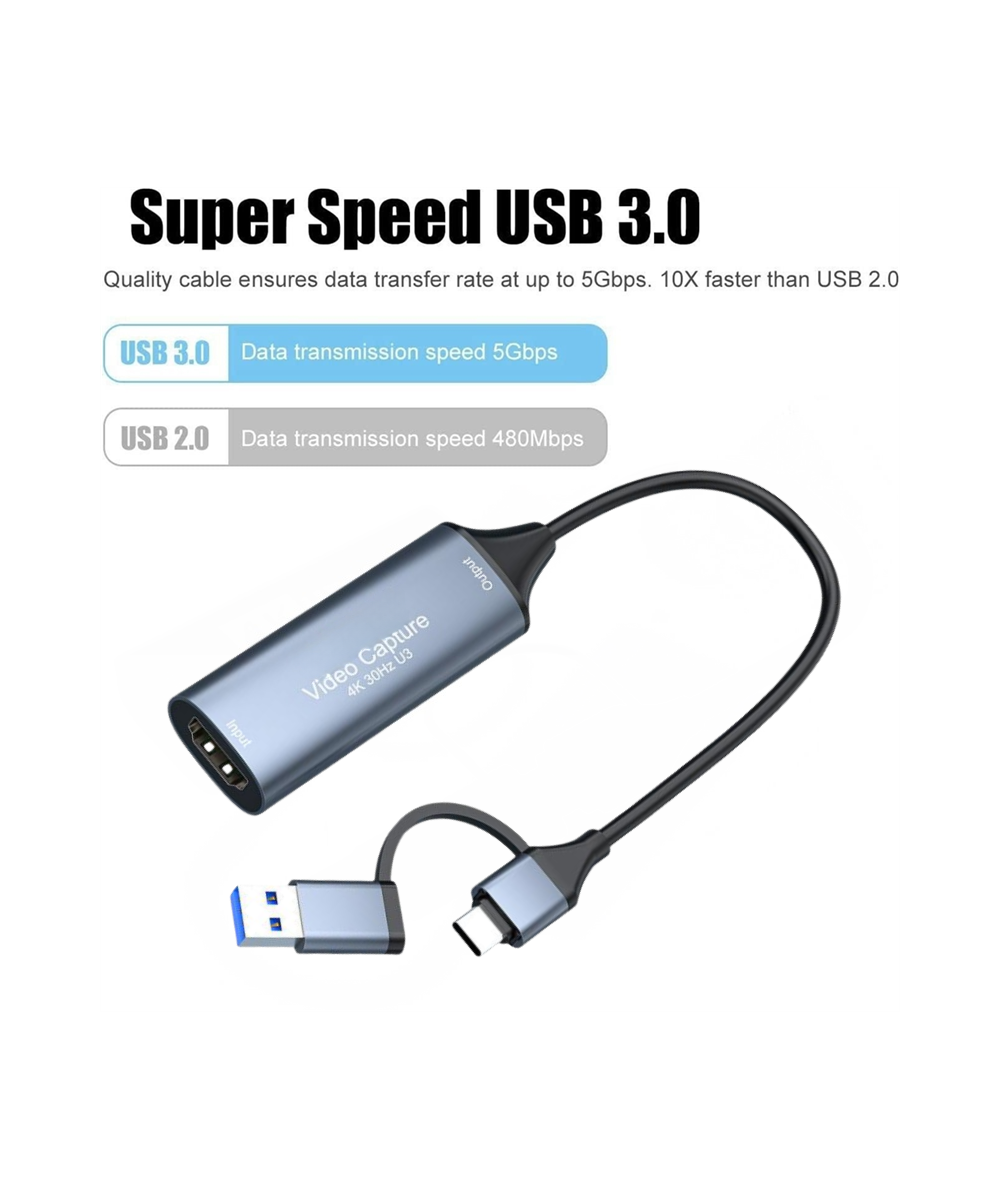 Capturadora de video HDMI 4K USB 3.0 tipo C 2 en 1