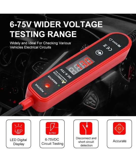 Probador de circuitos eléctricos automotrices, 6-75 V CC