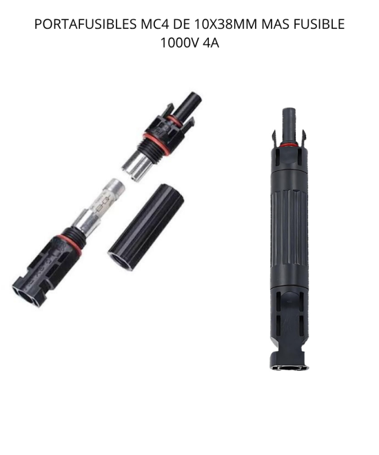 PORTAFUSIBLES MC4 DE 10X38MM MAS FUSIBLE 1000V 4A